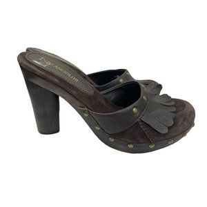 Vintage Enzo Angiolini Brown Suede Y2K High Heel Studded Mules Size 7.5